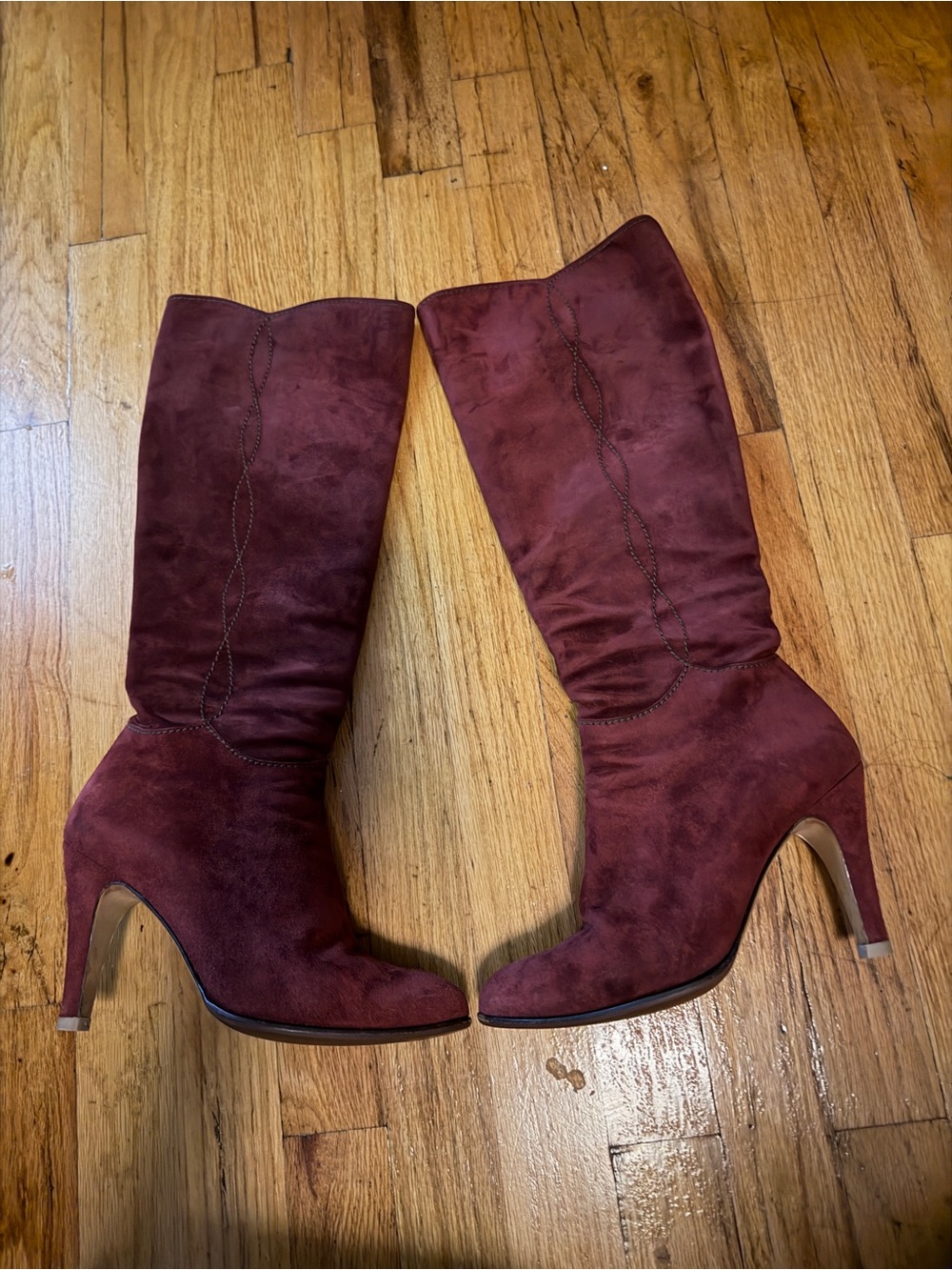 Bruno Magli Burgundy Suede Mid-Calf Heeled Boots